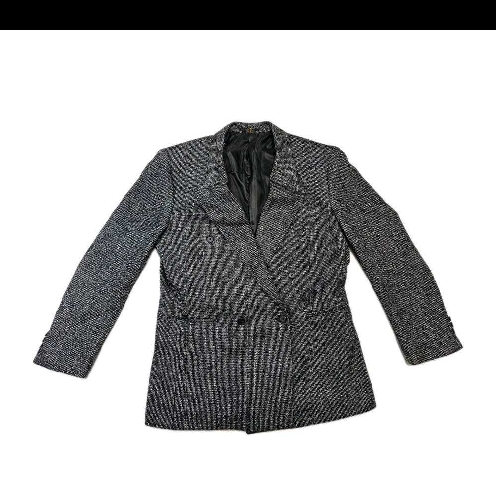 Vintage Gino Cappeli Mens Blue Black Crosshatched Silk Blends Sports Blazer